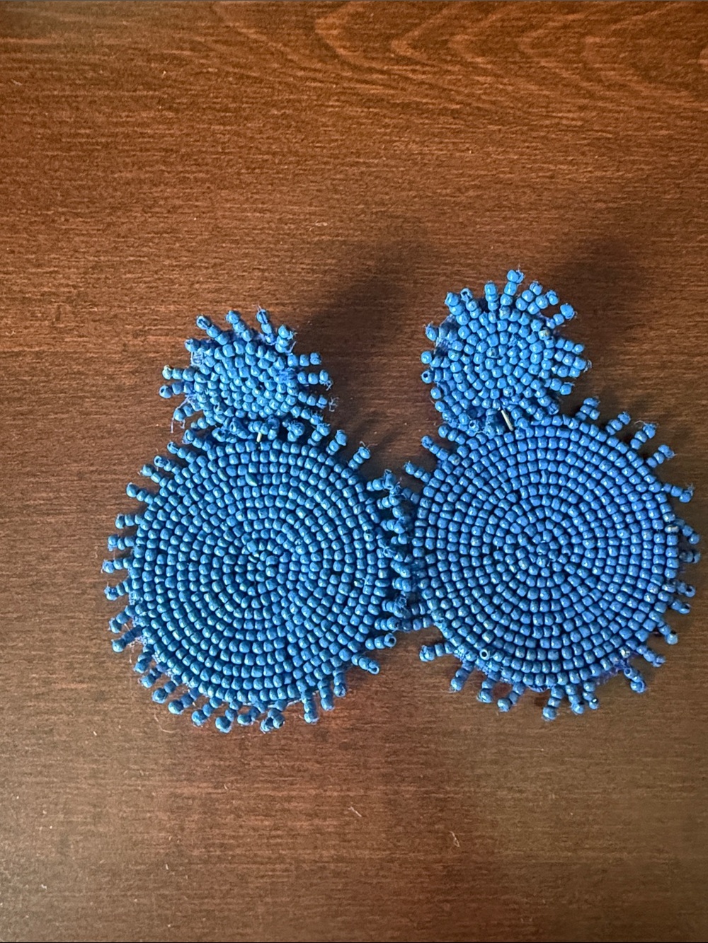 Handmade Blue Beaded Circle Drop Earrings - Women Jewelry